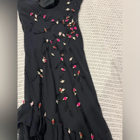 Vintage 90’s Y2K 100% Silk Dress Rose Vintage Beaded Dress Silk Slip Dress Fairy - Picture 14 of 17